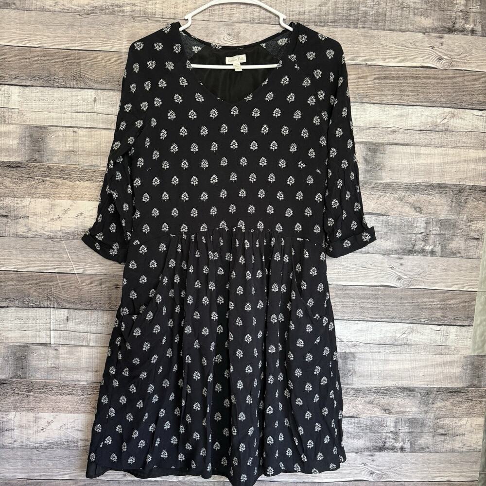 Garnet Hill Floral V-Neck Dress Cottagecore Boho Scandi Neutral Career Office 02 - Picture 1 of 10
